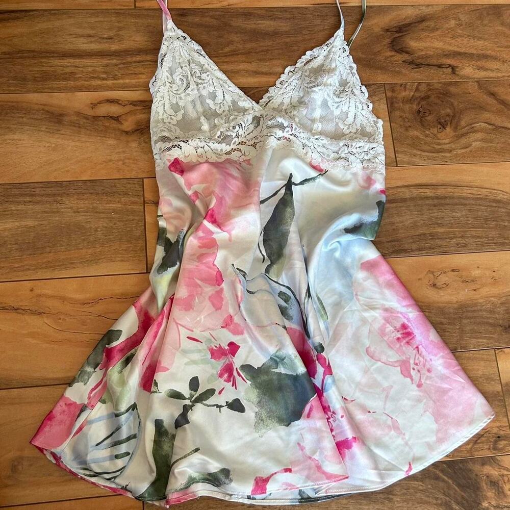 Pink floral silk slip dress